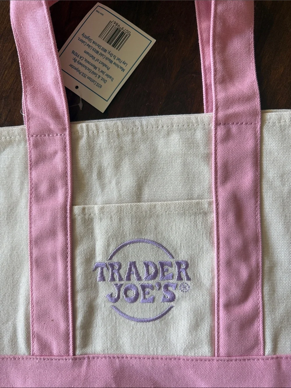 Trader Joe's Mini Pastel Canvas Tote Bag - Pink & Natural